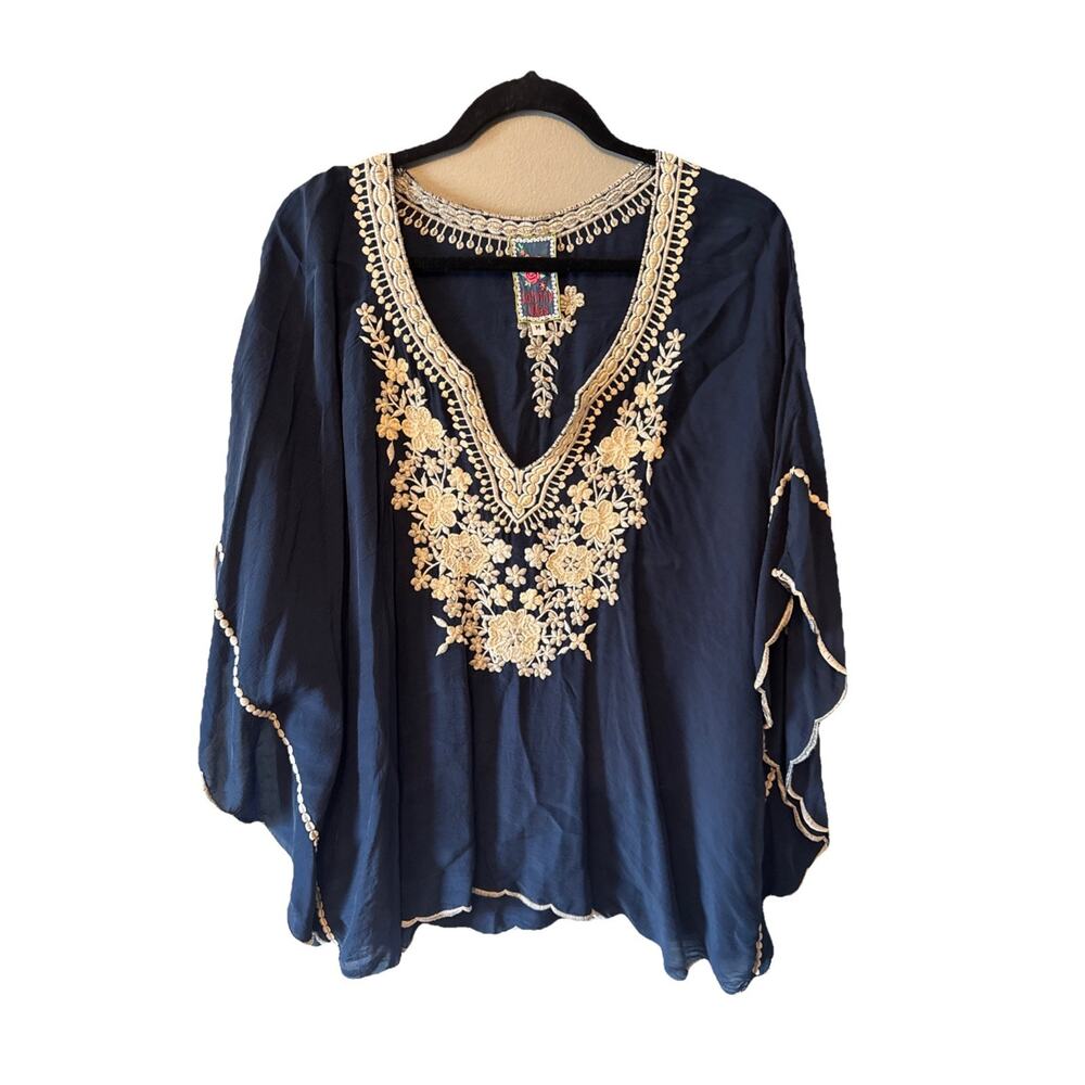 Johnny Was Embroidered Georgette Poncho‎ Tunic Deep Dawn in Blue Size M